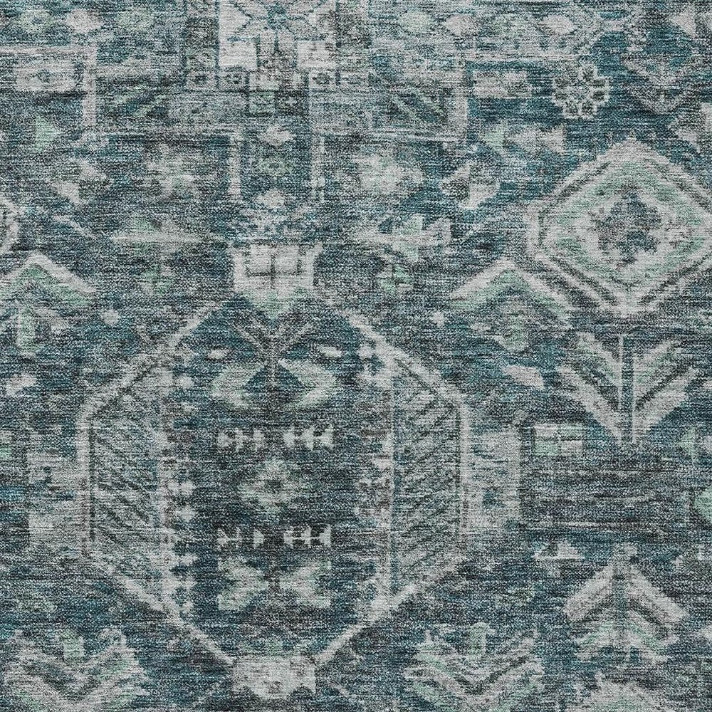 8' X 10' Teal Blue And Silver Medallion Washable Indoor Outdoor Area Rug — view 4