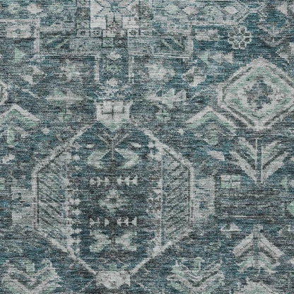 8' X 10' Teal Blue And Silver Medallion Washable Indoor Outdoor Area Rug HomeRoots