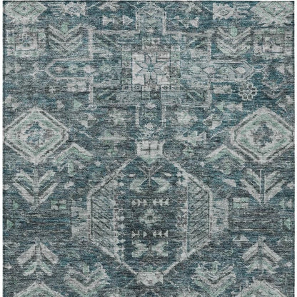 8' X 10' Teal Blue And Silver Medallion Washable Indoor Outdoor Area Rug HomeRoots