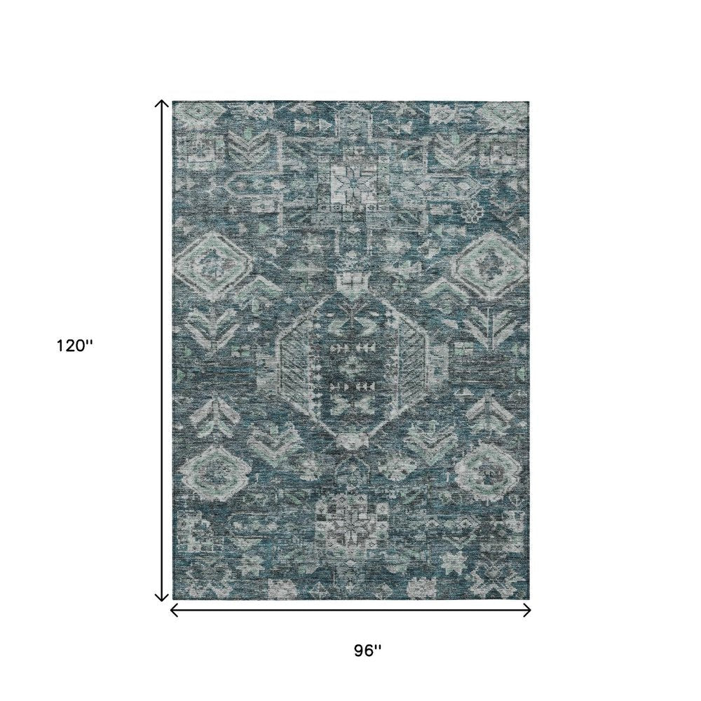 8' X 10' Teal Blue And Silver Medallion Washable Indoor Outdoor Area Rug HomeRoots
