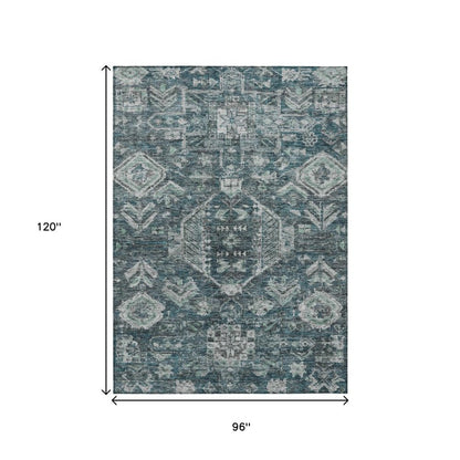 8' X 10' Teal Blue And Silver Medallion Washable Indoor Outdoor Area Rug HomeRoots
