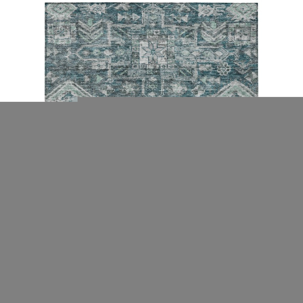 8' X 10' Teal Blue And Silver Medallion Washable Indoor Outdoor Area Rug HomeRoots