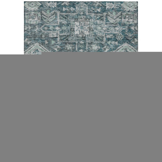 8' X 10' Teal Blue And Silver Medallion Washable Indoor Outdoor Area Rug