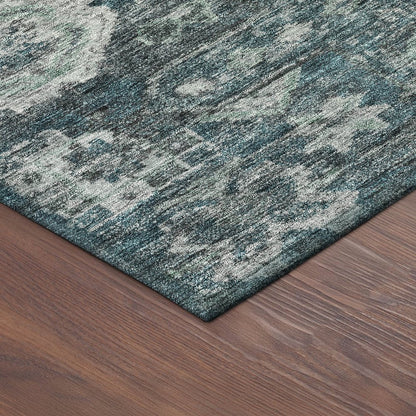8' X 10' Teal Blue And Silver Medallion Washable Indoor Outdoor Area Rug HomeRoots