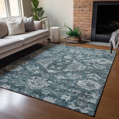 8' X 10' Teal Blue And Silver Medallion Washable Indoor Outdoor Area Rug HomeRoots