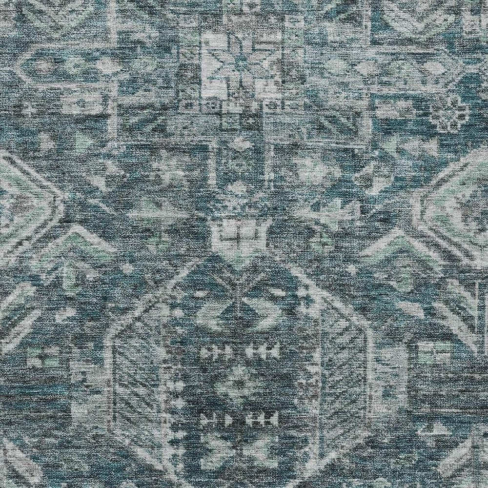 9' X 12' Teal Blue And Silver Medallion Washable Indoor Outdoor Area Rug HomeRoots