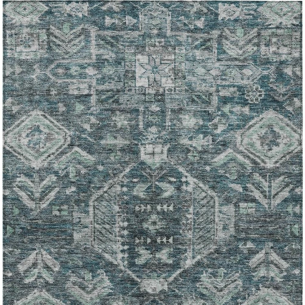 9' X 12' Teal Blue And Silver Medallion Washable Indoor Outdoor Area Rug — view 6