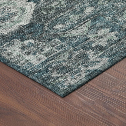 9' X 12' Teal Blue And Silver Medallion Washable Indoor Outdoor Area Rug HomeRoots