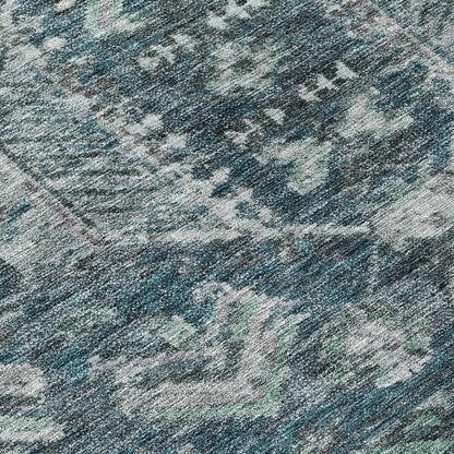 9' X 12' Teal Blue And Silver Medallion Washable Indoor Outdoor Area Rug HomeRoots