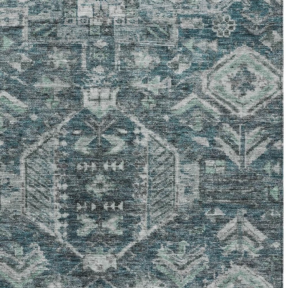 10' X 14' Teal Blue And Silver Medallion Washable Indoor Outdoor Area Rug HomeRoots