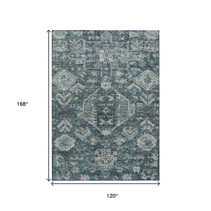 10' X 14' Teal Blue And Silver Medallion Washable Indoor Outdoor Area Rug HomeRoots