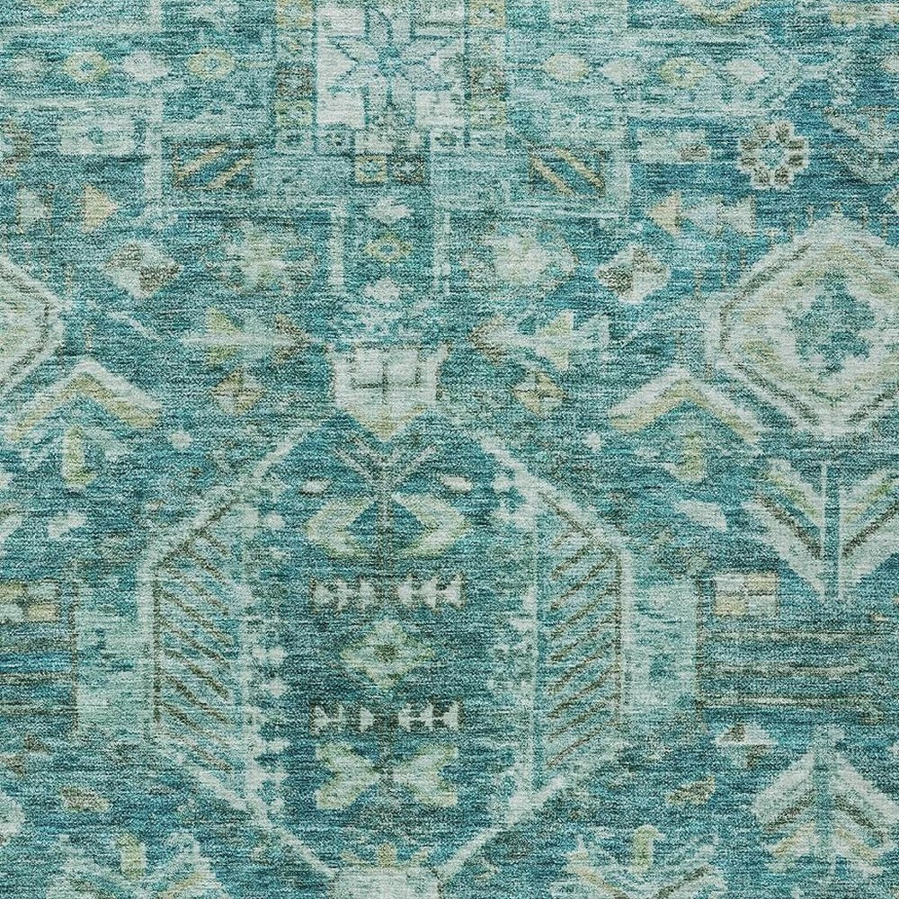 3' X 5' Turquoise And Teal Blue Medallion Washable Indoor Outdoor Area Rug
