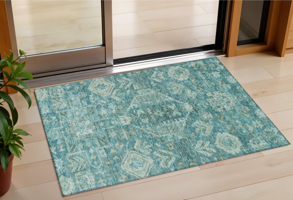 3' X 5' Turquoise And Teal Blue Medallion Washable Indoor Outdoor Area Rug HomeRoots