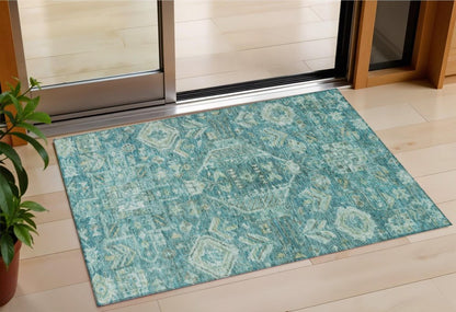 3' X 5' Turquoise And Teal Blue Medallion Washable Indoor Outdoor Area Rug HomeRoots