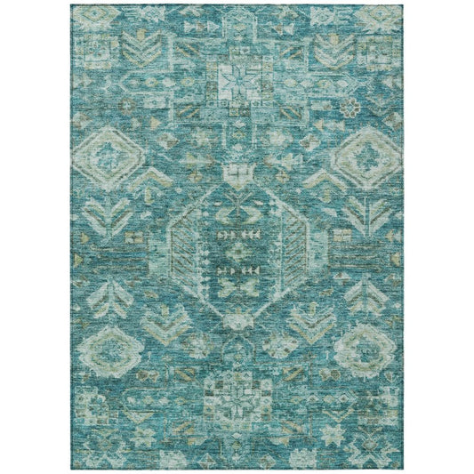 3' X 5' Turquoise And Teal Blue Medallion Washable Indoor Outdoor Area Rug