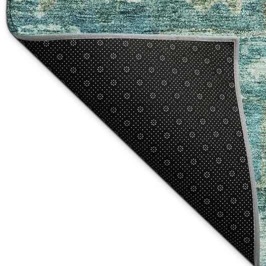 3' X 5' Turquoise And Teal Blue Medallion Washable Indoor Outdoor Area Rug