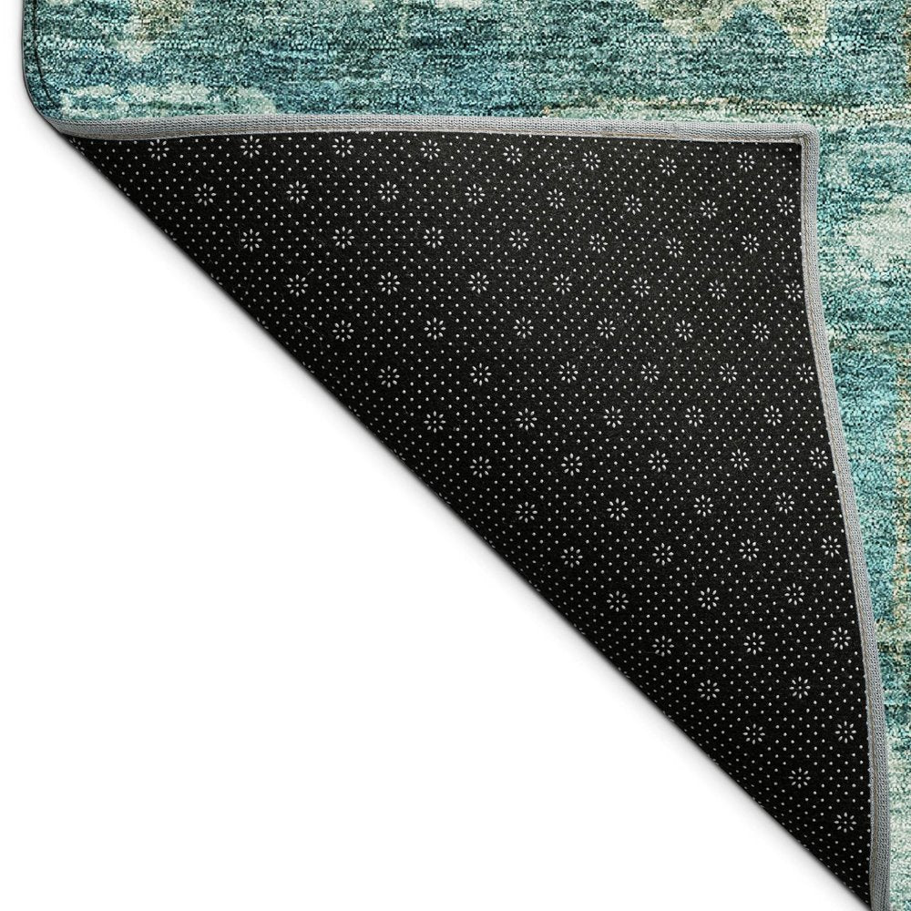 3' X 5' Turquoise And Teal Blue Medallion Washable Indoor Outdoor Area Rug — view 2