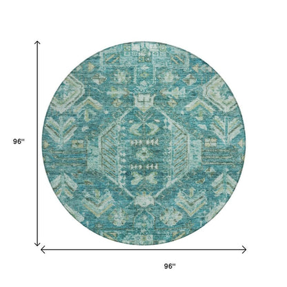 8' Turquoise And Teal Blue Round Medallion Washable Indoor Outdoor Area Rug HomeRoots