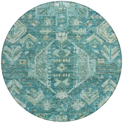 8' Turquoise And Teal Blue Round Medallion Washable Indoor Outdoor Area Rug HomeRoots
