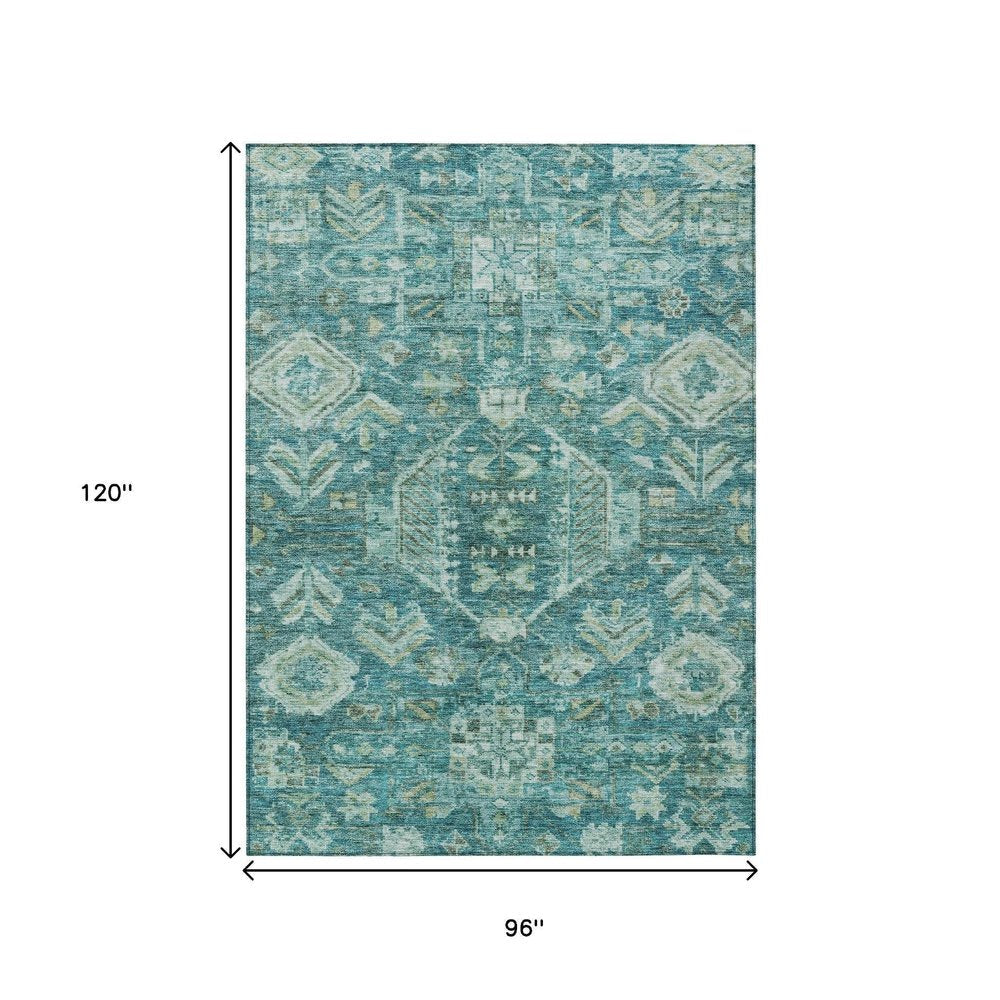 8' X 10' Turquoise And Teal Blue Medallion Washable Indoor Outdoor Area Rug HomeRoots