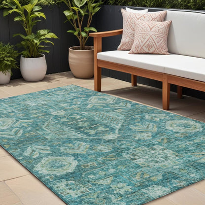 9' X 12' Turquoise And Teal Blue Medallion Washable Indoor Outdoor Area Rug HomeRoots