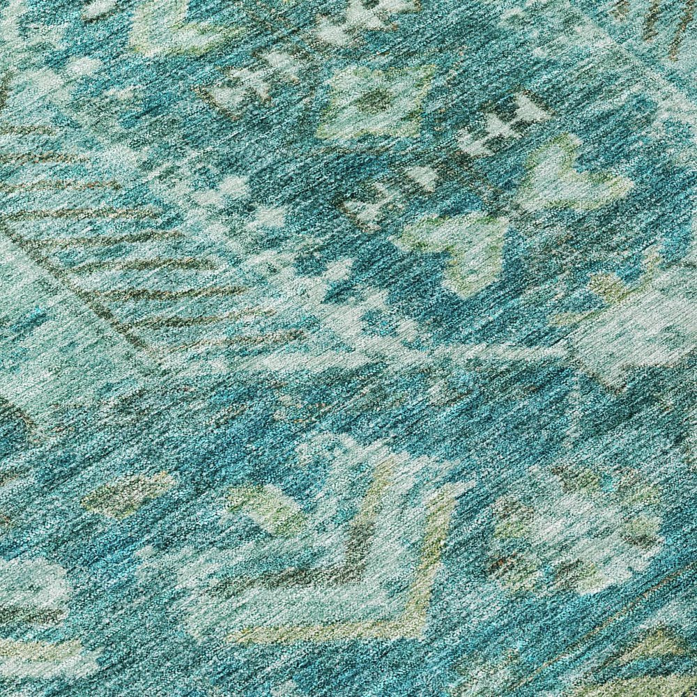 9' X 12' Turquoise And Teal Blue Medallion Washable Indoor Outdoor Area Rug — view 4