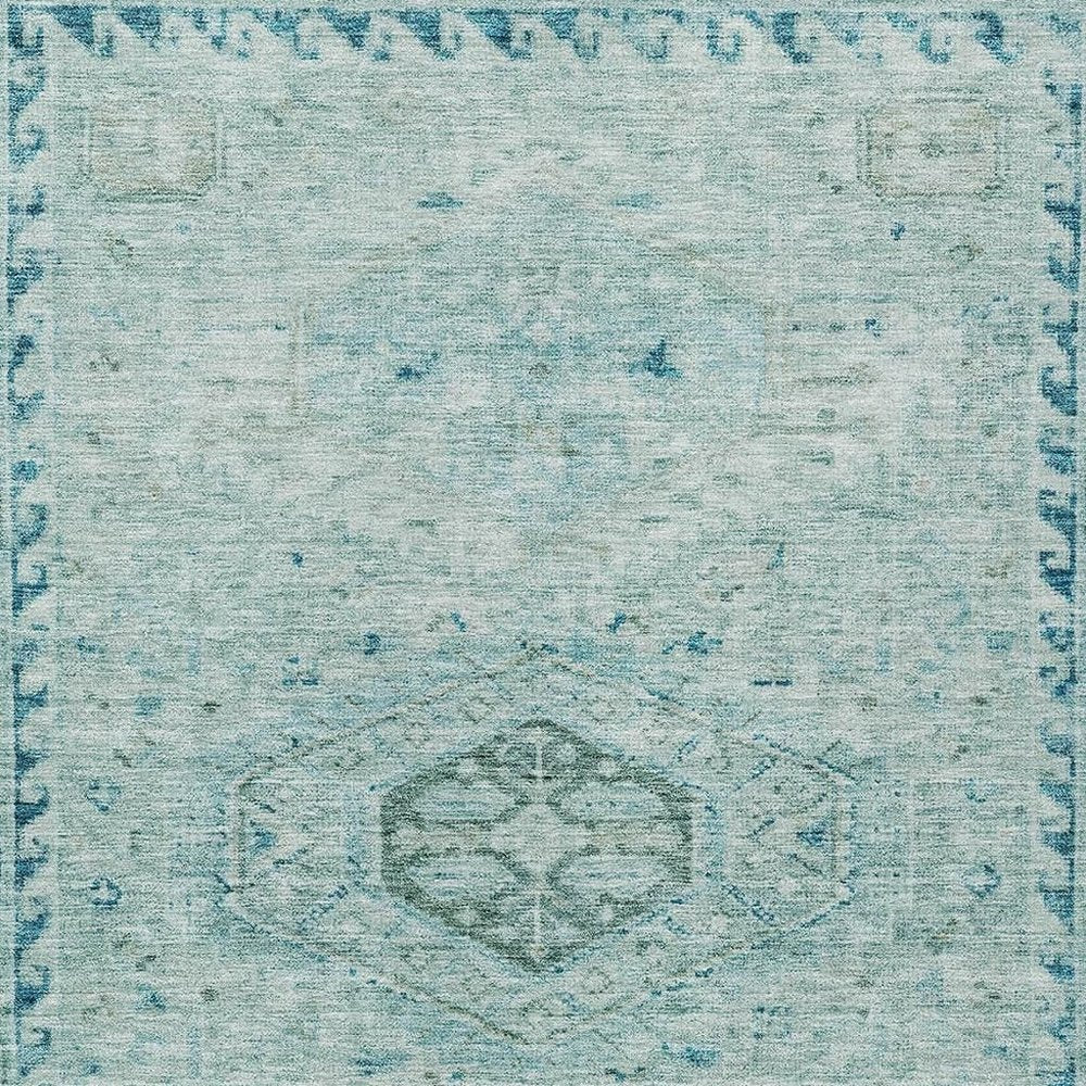 3' X 5' Aqua And Teal Blue Medallion Washable Indoor Outdoor Area Rug — view 5