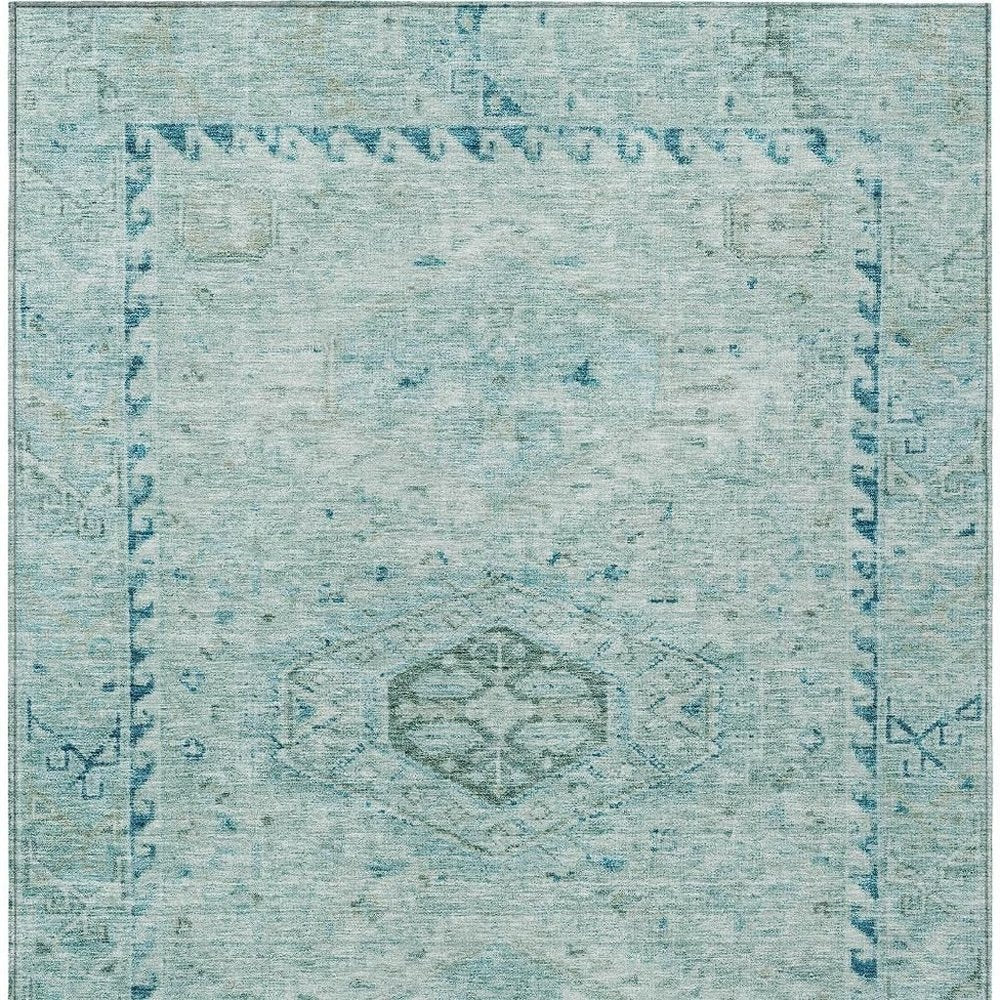 3' X 5' Aqua And Teal Blue Medallion Washable Indoor Outdoor Area Rug HomeRoots