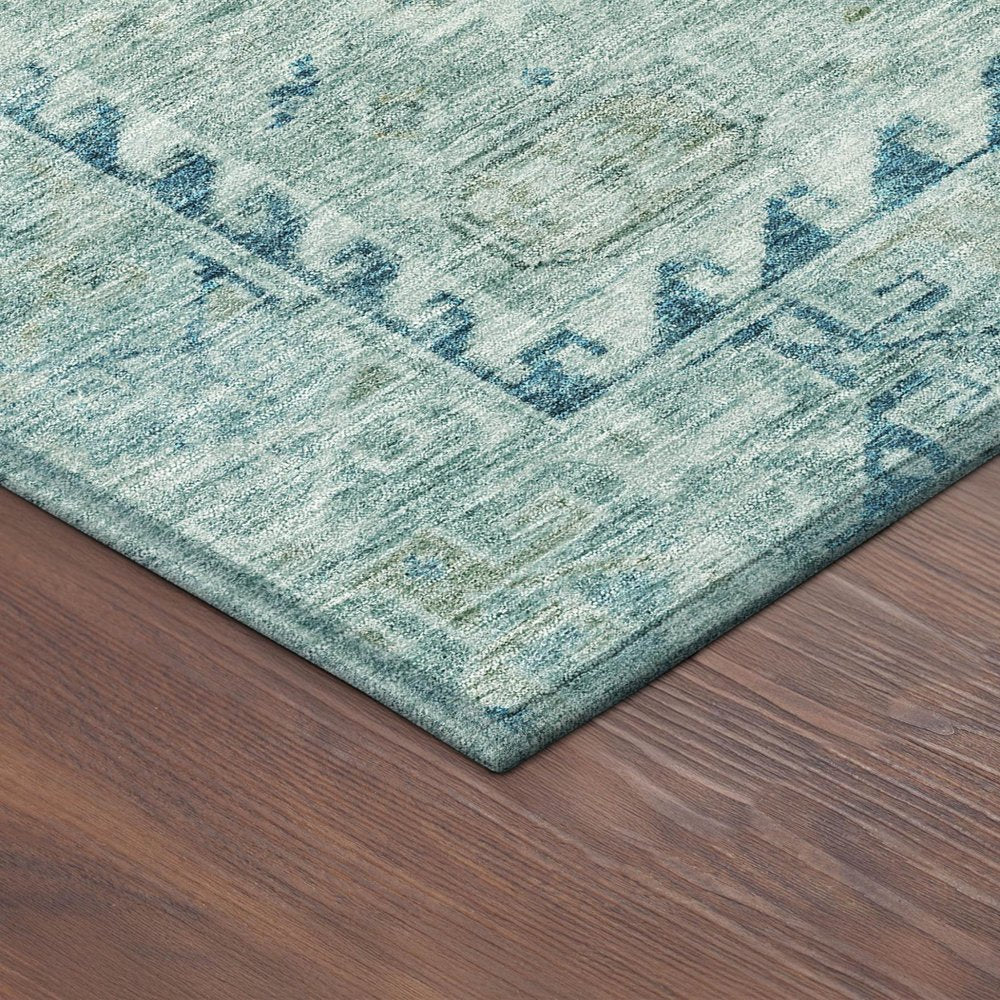 3' X 5' Aqua And Teal Blue Medallion Washable Indoor Outdoor Area Rug — view 3