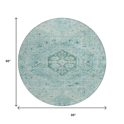 8' Aqua And Teal Blue Round Medallion Washable Indoor Outdoor Area Rug HomeRoots