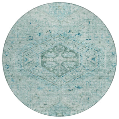 8' Aqua And Teal Blue Round Medallion Washable Indoor Outdoor Area Rug HomeRoots