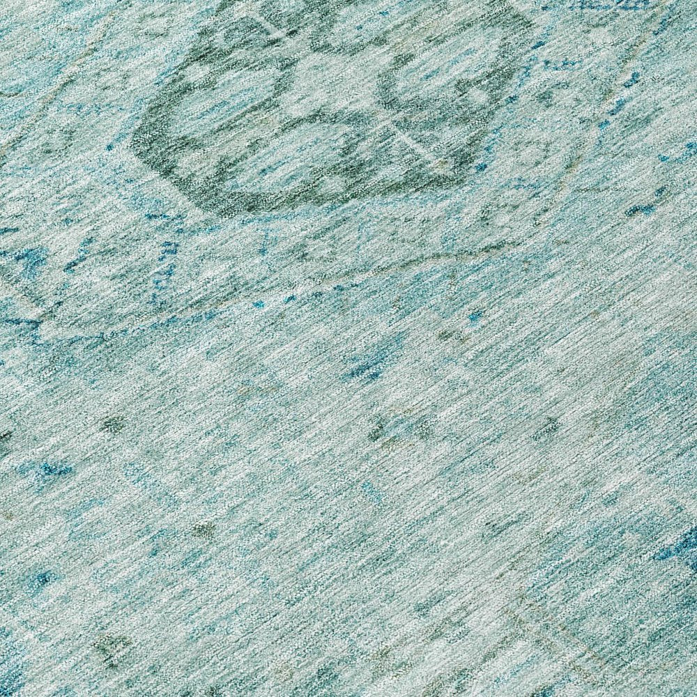 8' Aqua And Teal Blue Round Medallion Washable Indoor Outdoor Area Rug — view 3