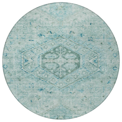 8' Aqua And Teal Blue Round Medallion Washable Indoor Outdoor Area Rug HomeRoots