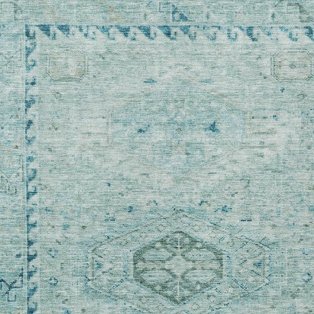 8' X 10' Aqua And Teal Blue Medallion Washable Indoor Outdoor Area Rug — view 5