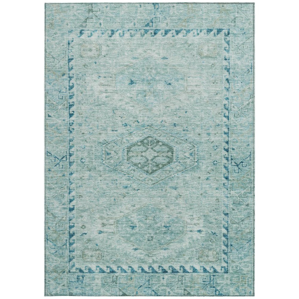 8' X 10' Aqua And Teal Blue Medallion Washable Indoor Outdoor Area Rug HomeRoots
