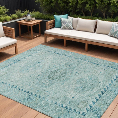 8' X 10' Aqua And Teal Blue Medallion Washable Indoor Outdoor Area Rug HomeRoots