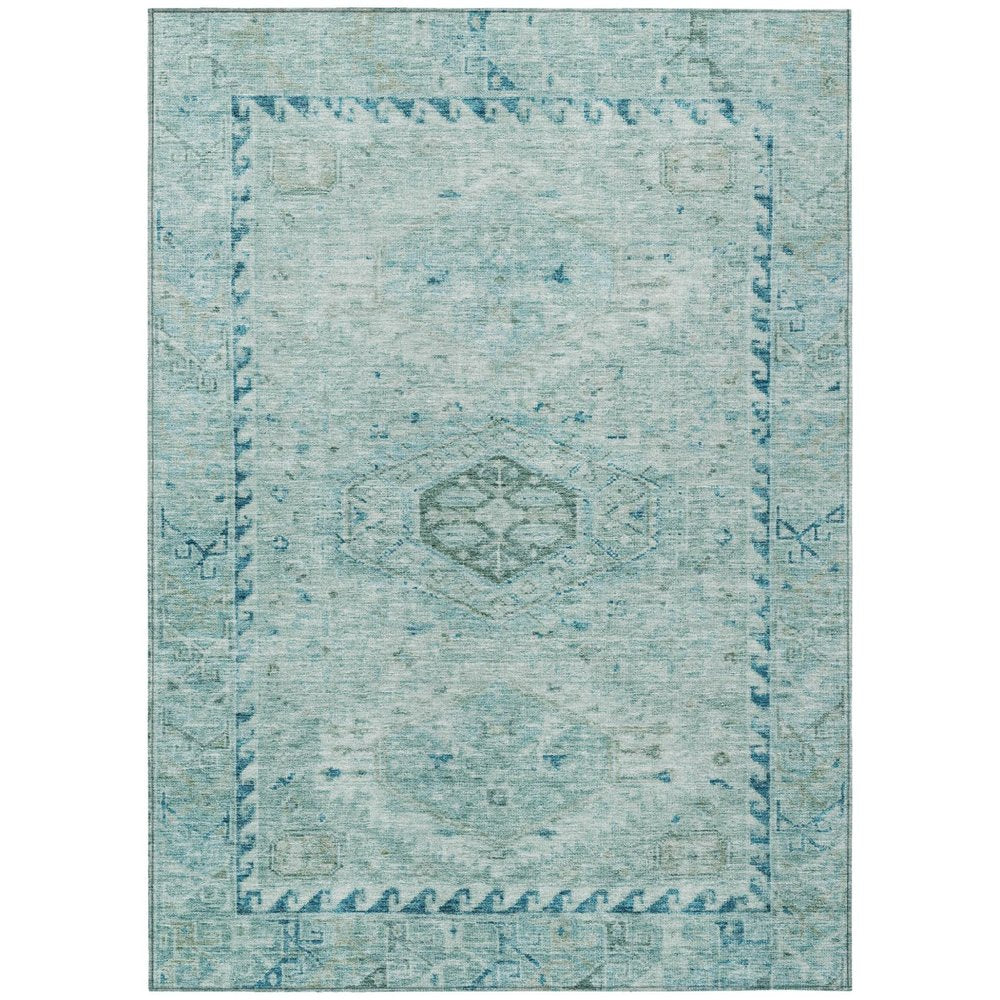 8' X 10' Aqua And Teal Blue Medallion Washable Indoor Outdoor Area Rug — view 1