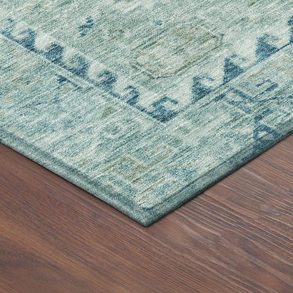 8' X 10' Aqua And Teal Blue Medallion Washable Indoor Outdoor Area Rug