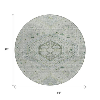 8' Lime Green And Beige Round Medallion Washable Indoor Outdoor Area Rug