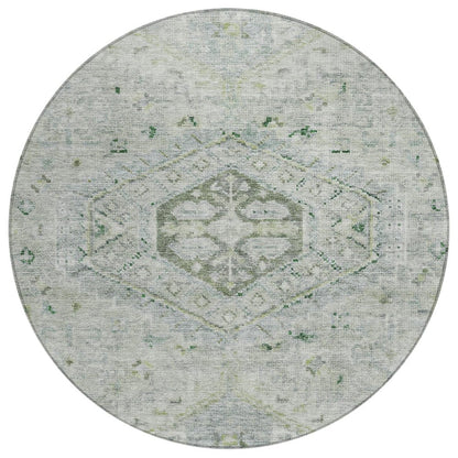 8' Lime Green And Beige Round Medallion Washable Indoor Outdoor Area Rug HomeRoots