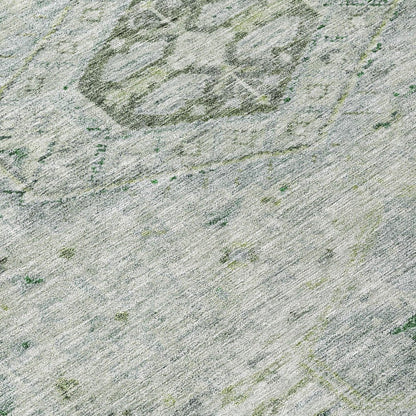 8' Lime Green And Beige Round Medallion Washable Indoor Outdoor Area Rug HomeRoots