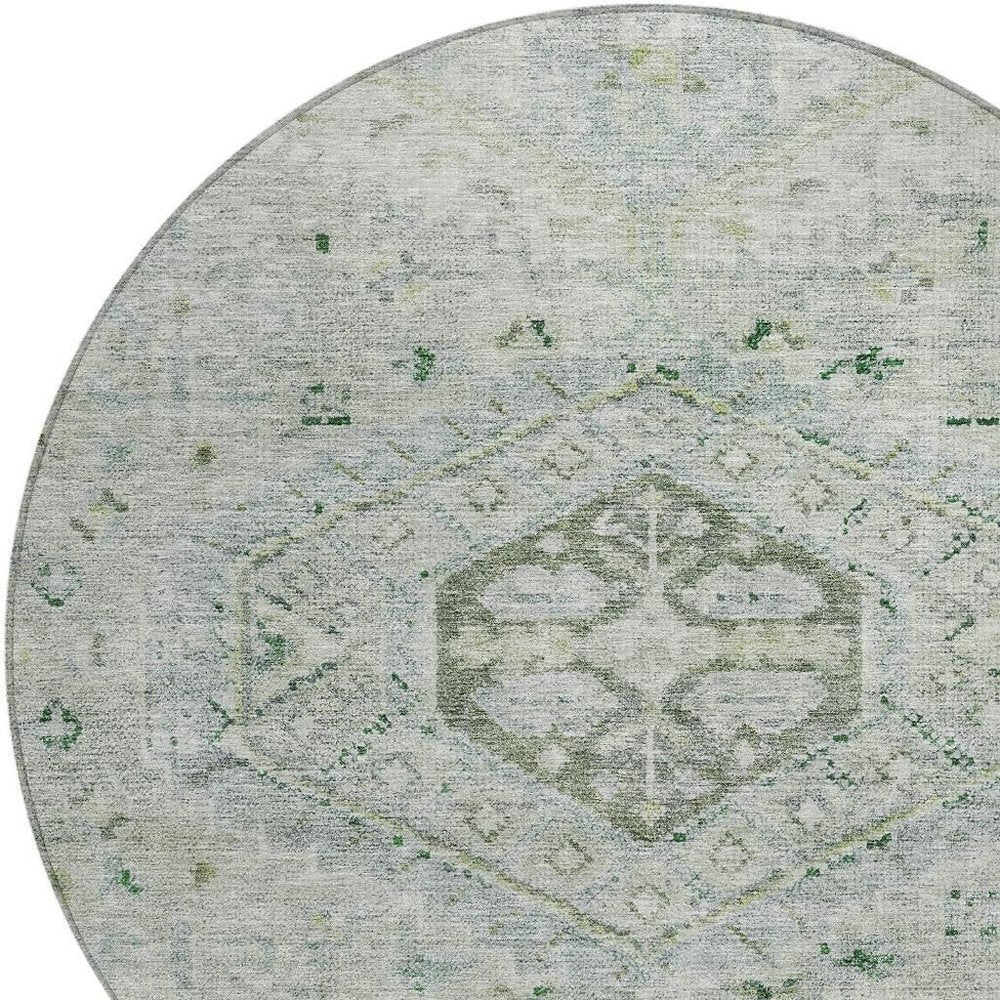 8' Lime Green And Beige Round Medallion Washable Indoor Outdoor Area Rug — view 9
