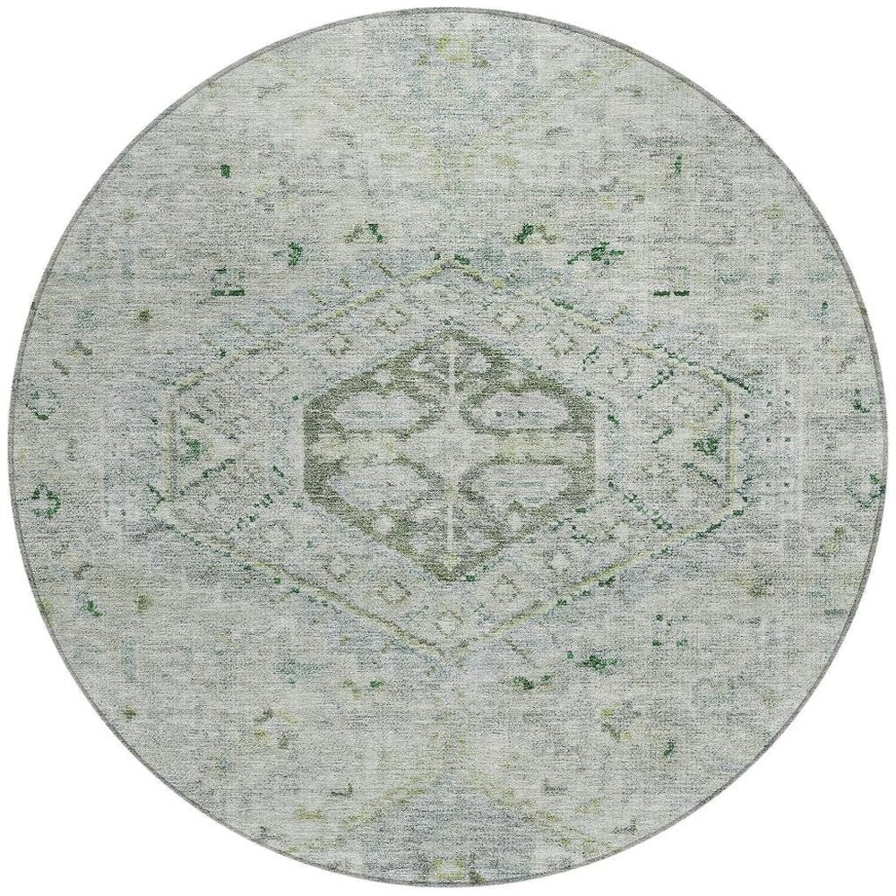 8' Lime Green And Beige Round Medallion Washable Indoor Outdoor Area Rug HomeRoots