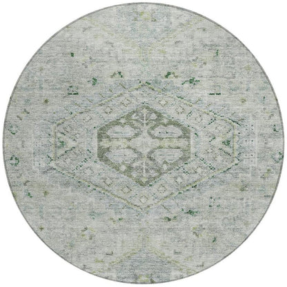 8' Lime Green And Beige Round Medallion Washable Indoor Outdoor Area Rug HomeRoots