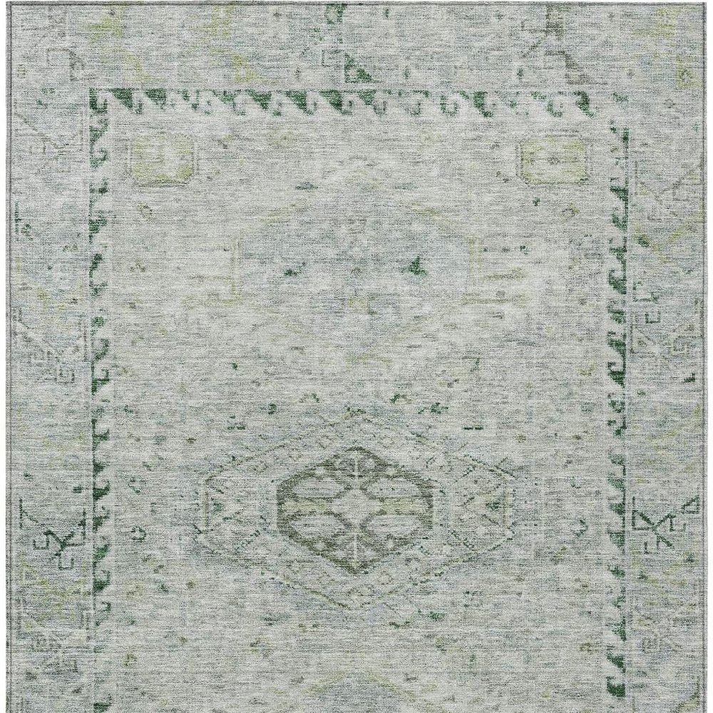 10' X 14' Lime Green And Beige Medallion Washable Indoor Outdoor Area Rug — view 6