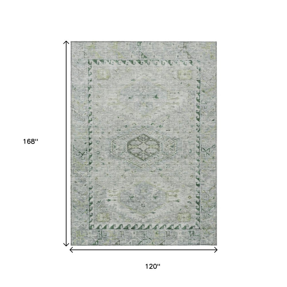 10' X 14' Lime Green And Beige Medallion Washable Indoor Outdoor Area Rug HomeRoots