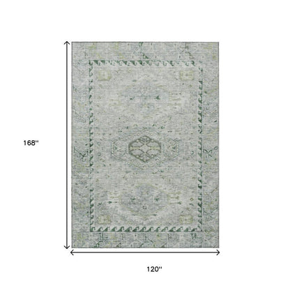 10' X 14' Lime Green And Beige Medallion Washable Indoor Outdoor Area Rug HomeRoots