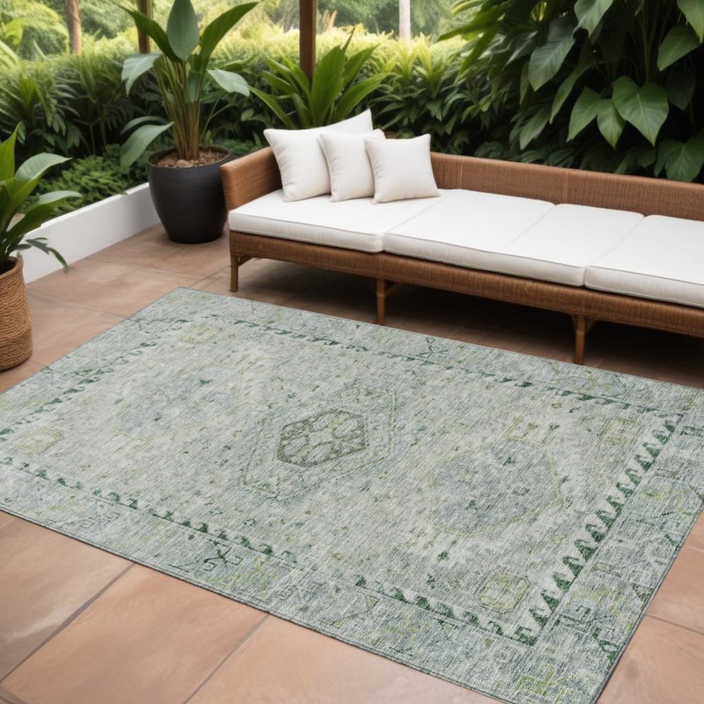 10' X 14' Lime Green And Beige Medallion Washable Indoor Outdoor Area Rug HomeRoots