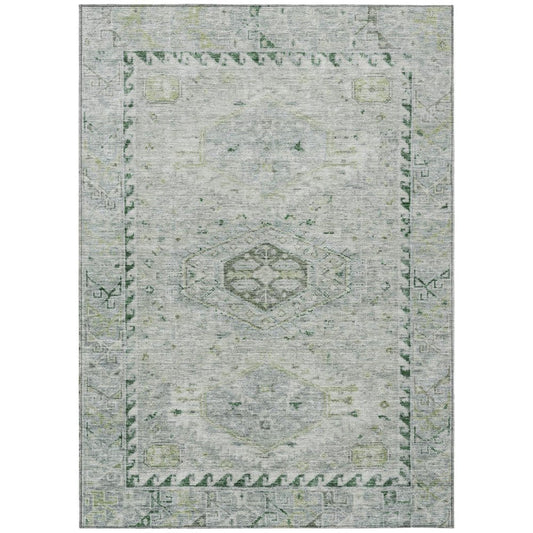 10' X 14' Lime Green And Beige Medallion Washable Indoor Outdoor Area Rug