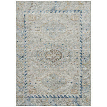 5' X 8' Linen And Blue Medallion Washable Indoor Outdoor Area Rug HomeRoots